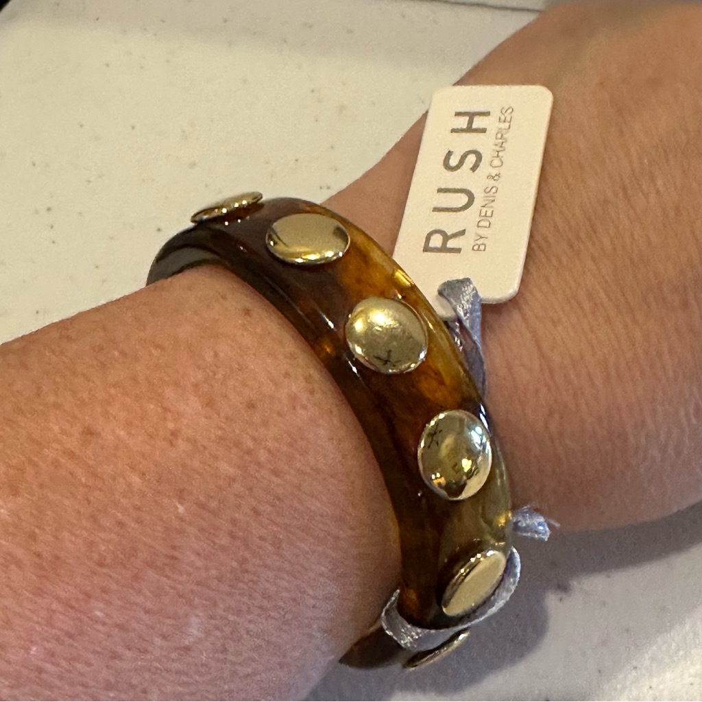 Nwt Rush By Denis & Charles Open Cuff Bracelet-Faux Tortoise W/ Gold Tone Beads